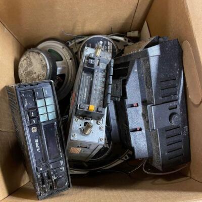 Vintage box of OEM Auto Radios & speakers