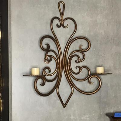 133 - Pair of Lg. Gold Metal Candle Sconces