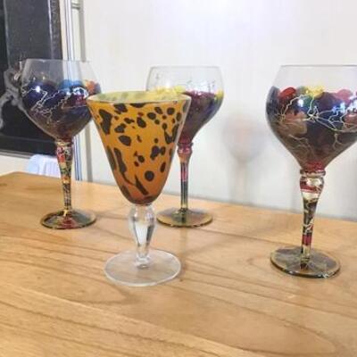 K128 - (4) Colorful & Unique Wine Glasses