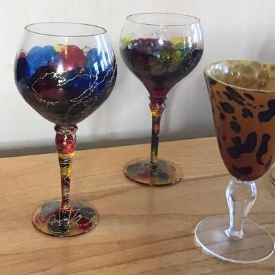 K128 - (4) Colorful & Unique Wine Glasses