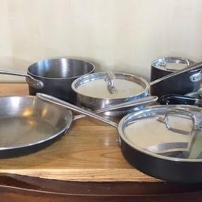 K143 - 10 Pc Lot - All Clad Pots & Pans + Revere Saucer Pot 