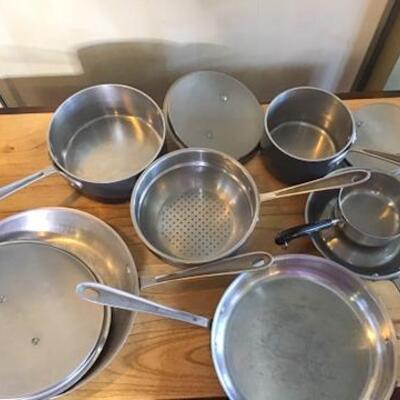 K143 - 10 Pc Lot - All Clad Pots & Pans + Revere Saucer Pot 