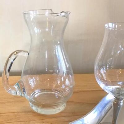 K152 - Mikasa Aluminum Dish, Princess House Pitcher & 2 Wine Glasses 