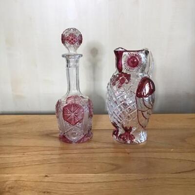 K157 - Glass Owl Pitcher & Glass Decanter