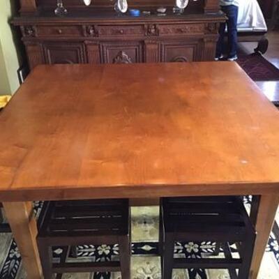 K179 - Bar High Wooden Dining Table w/ 8 Stool Style Chairs