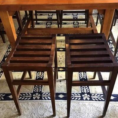 K179 - Bar High Wooden Dining Table w/ 8 Stool Style Chairs