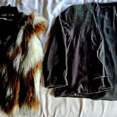 C104 - Cynthia Vincent Fur Vest sz P & Elizabeth & James Beaded Jacket sz S