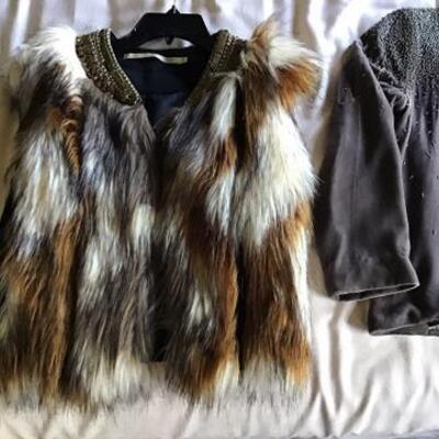 C104 - Cynthia Vincent Fur Vest sz P & Elizabeth & James Beaded Jacket sz S