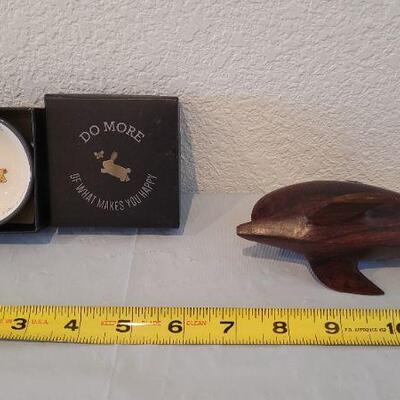 Lot 9: Wood Dolphin Deco and New Deco Small Bowl