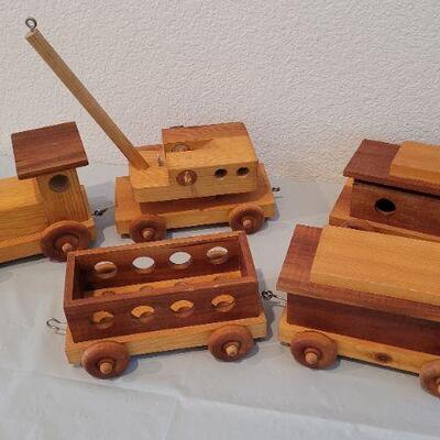 Lot 15: Vintage 5-Piece Handmade Wood Train Set