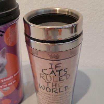 Lot 21: (2) New CAT THEME Travel Beverage Mugs