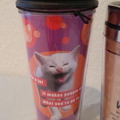 Lot 21: (2) New CAT THEME Travel Beverage Mugs