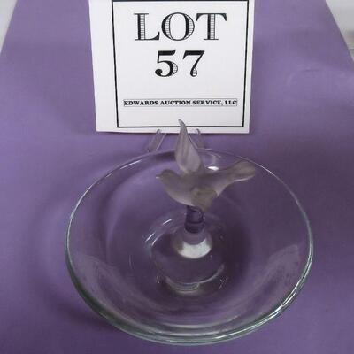 Pretty Glass Bird Perched on Ring Tray Dish