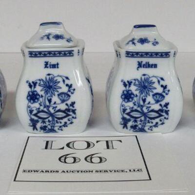 Set of 4 Very Nice Blue Onion Pattern Spice Jars