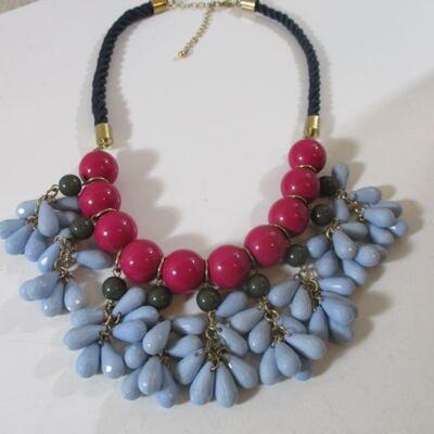 Vintage Enamel Bib Choker necklace Teardrop Dangles Blue and Red / Statement