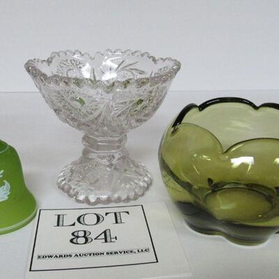 Vintage Imperial Glass Child's Punch Bowl, Duncan Miller Canterbury Rose Bowl, Satin Glass Bell Hand Painted