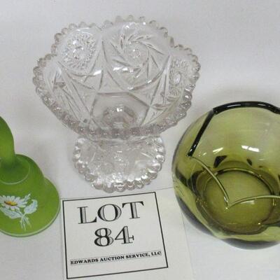 Vintage Imperial Glass Child's Punch Bowl, Duncan Miller Canterbury Rose Bowl, Satin Glass Bell Hand Painted