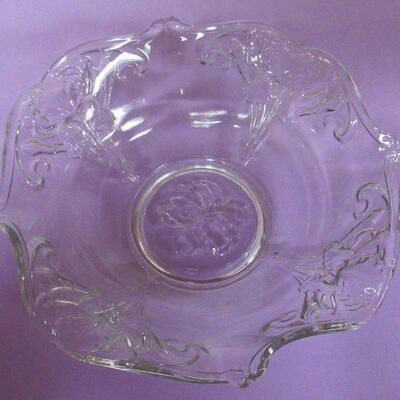 Pressed Glass Candlestick Pair, Pressed Glass Ruffled Bowl, Pair Princess House Lead Glass Candle Holders