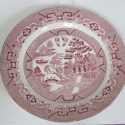 2 Antique Maastricht Holland Plates, Pink Willow, Blue & White Scenic