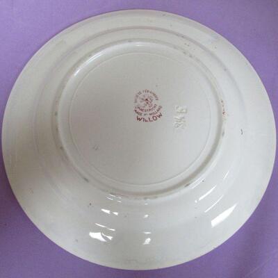 2 Antique Maastricht Holland Plates, Pink Willow, Blue & White Scenic