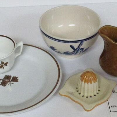 Ironstone Tea Leaf, Spatterware Creamer, Reamer, Holland Theme Bowl