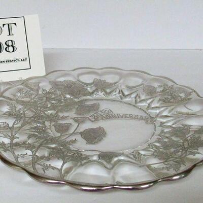 Vintage New Martinsville Janice Silver Deposit Handled Tray