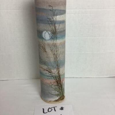 K - 104 Artisan Signed Cylinder Scenic Pottery Vase
