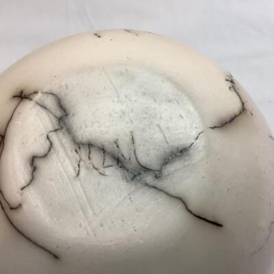 K - 115  Artisan Signed Horsehair Raku Pottery Jar with Lid