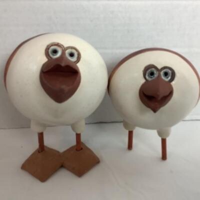 K - 116 Pair of Signed, Artisan Pottery Birds 