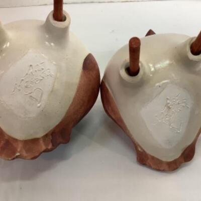 K - 116 Pair of Signed, Artisan Pottery Birds 