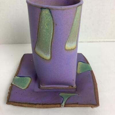 K - 118  Artisan Signed / Crafted Abstract Vase & Plate