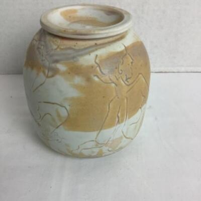 K - 120 Artisan Signed Raku Pottery Jar 