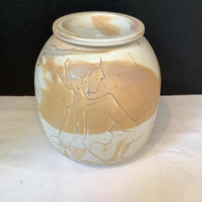 K - 120 Artisan Signed Raku Pottery Jar 