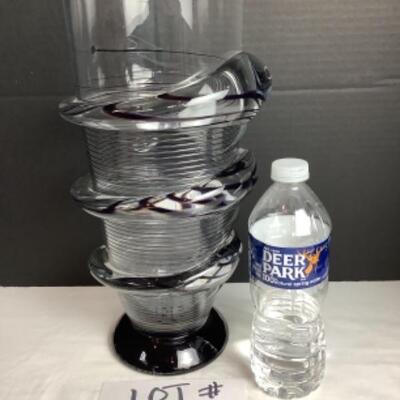 K - 126  Created by Chip Scarborough, Beautiful Clear Glass Vase with Black Swirled Throughout 