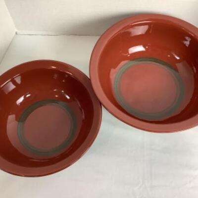 K - 127  Two Matching Pottery Bowls, One Blue Pottery Vase 