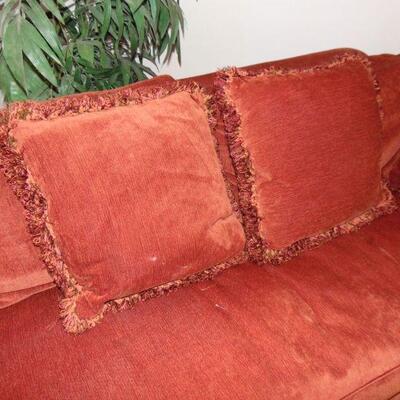 Contemporary Rust-Colored Velour Sofa