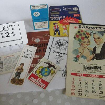 Lot of Vintage Paper Items, and Typewriter Ribbon, Patches
