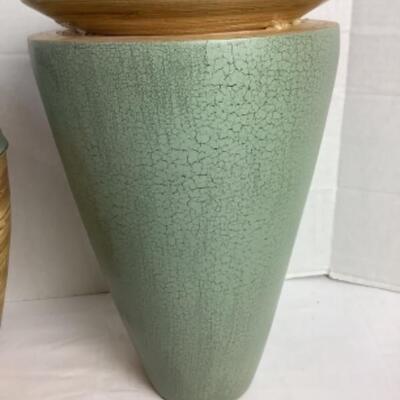 K -141  One Artisan Signed Woven Basket & Two Bamboo Vases