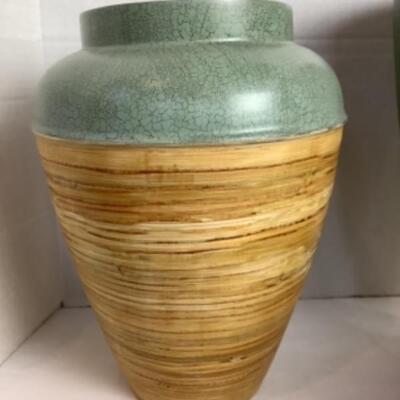 K -141  One Artisan Signed Woven Basket & Two Bamboo Vases