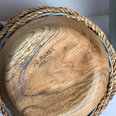 K -141  One Artisan Signed Woven Basket & Two Bamboo Vases