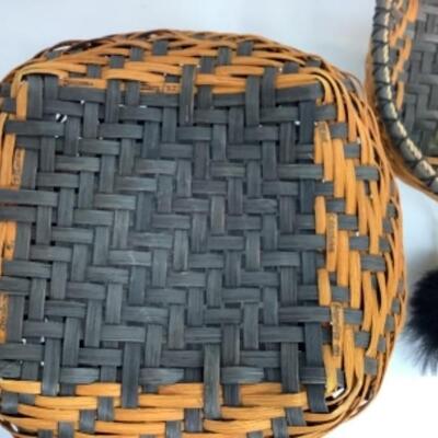 K - 142  Pair of Signed / Matching Hand Crafted Woven Baskets