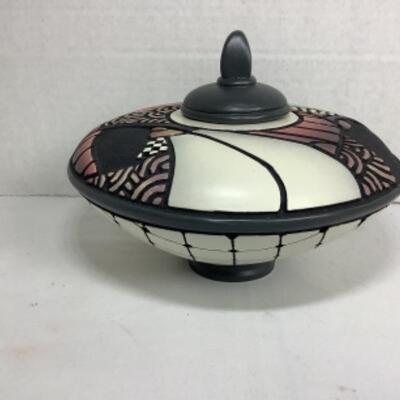 N - 146 Artisan Signed Raku Pottery Jar with Lid