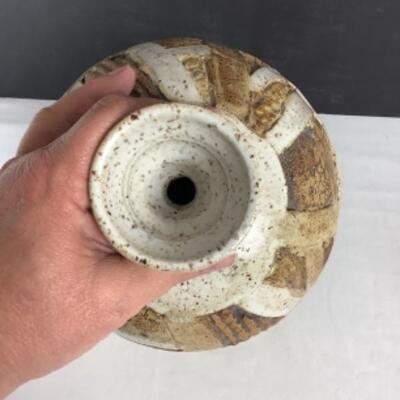 N - 149  Artisan Signed Raku Abstract Vase 