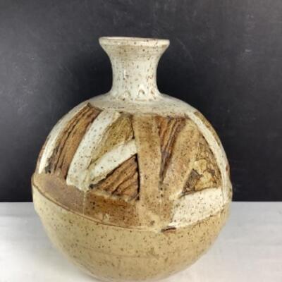 N - 149  Artisan Signed Raku Abstract Vase 