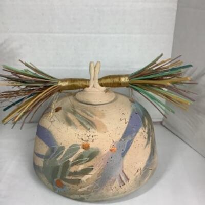 N - 157  Two Raku Pottery Jars ( 1 Signed by Laura Ross )  