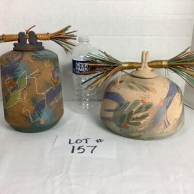 N - 157  Two Raku Pottery Jars ( 1 Signed by Laura Ross )  