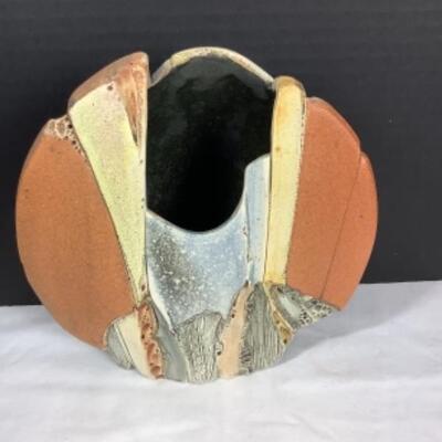 N - 159 Signed / Created by Karl Yost  Tricolored Pottery Vase 