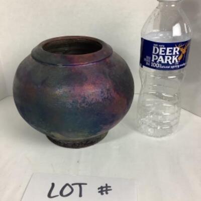 N - 163 Artisan Signed Raku Pottery Vase 