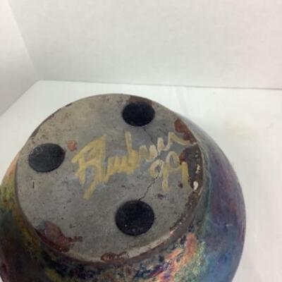 N - 163 Artisan Signed Raku Pottery Vase 