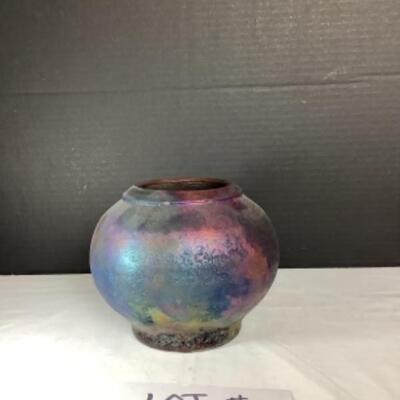 N - 163 Artisan Signed Raku Pottery Vase 